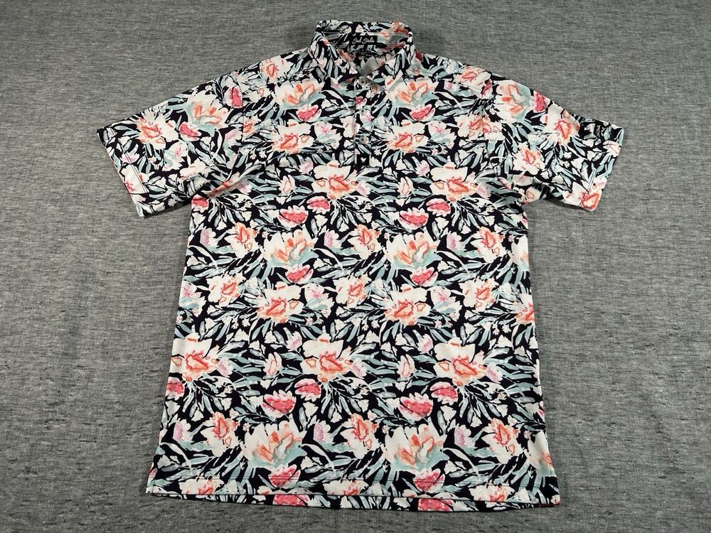 Bad Birdie Golf Polo Shirt Mens Large Tropical Floral Performance Stretch
